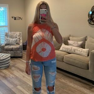 Orange and white tank blouse...opening in the back